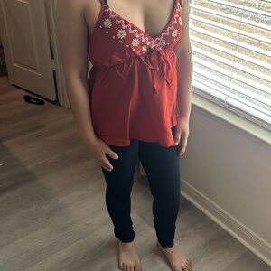 Red Embroidered Sleeveless Top